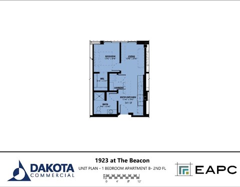 Floor plan for 1 bed, 1 bath, 541 sqft